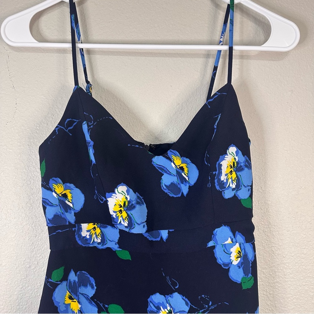 Banana Republic Petite Floral Blue Women's Dress Spaghetti Strap Flare bottom - Picture 5 of 7